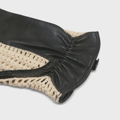 Men’s Black Leather Driving Gloves with Cream Crochet Back – Vintage Racing Style