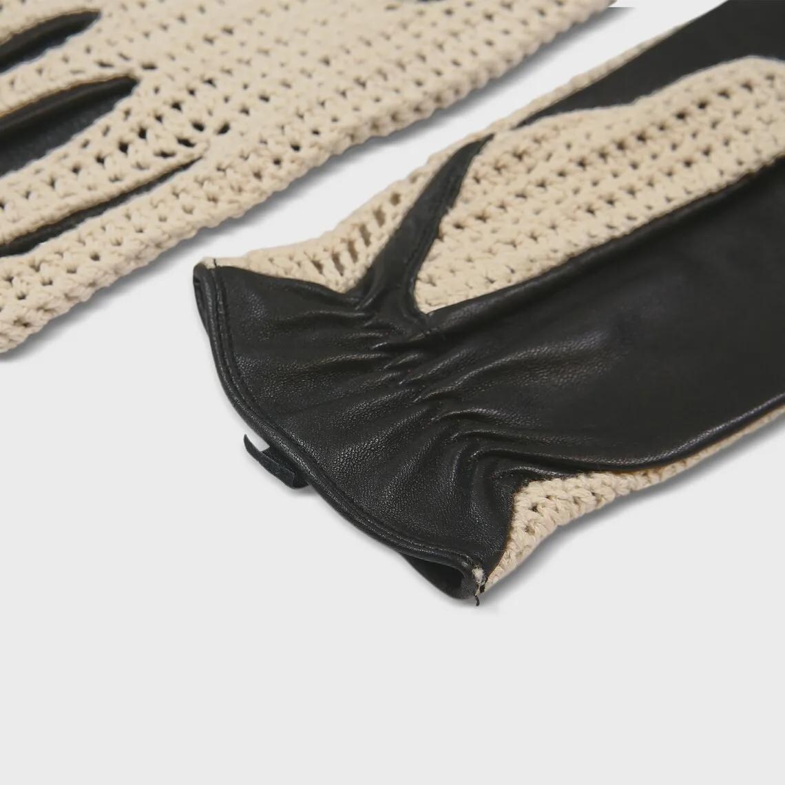 Men’s Black Leather Driving Gloves with Cream Crochet Back – Vintage Racing Style