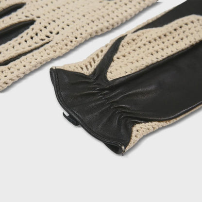 Men’s Black Leather Driving Gloves with Cream Crochet Back – Vintage Racing Style