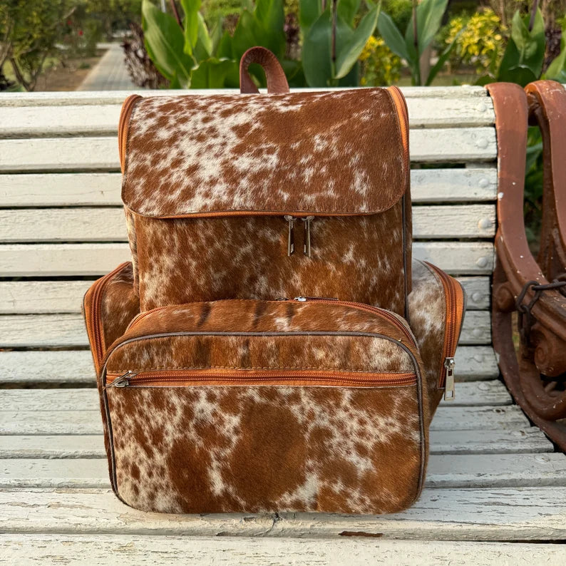 Hair on Cowhide Backpack Bag | Cowhide Leather Backpack Bag for Travel | Gym Bag | Free Shipping Cowhide Kingdom