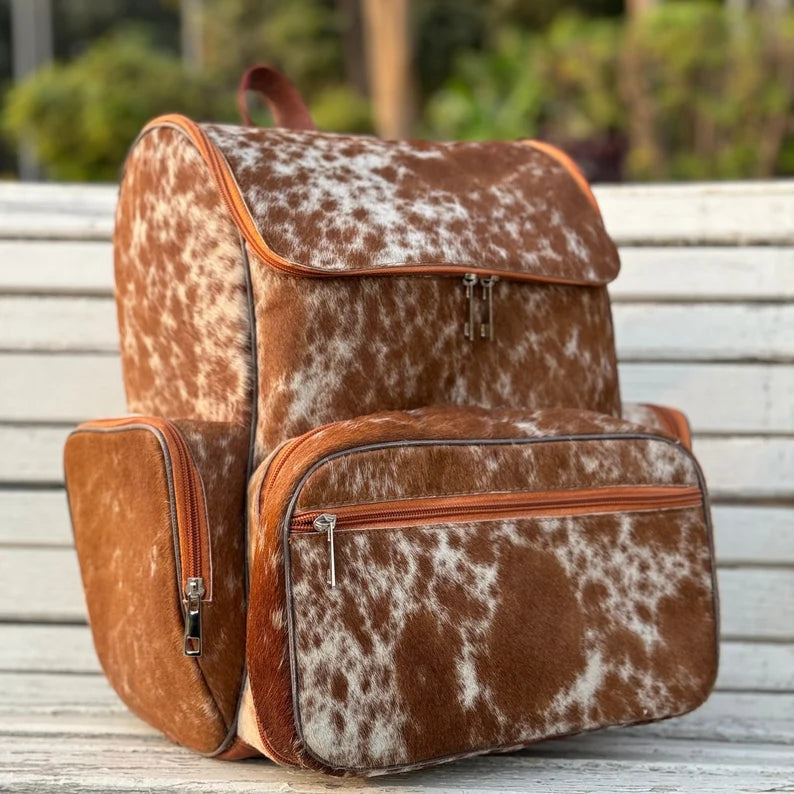 Hair on Cowhide Backpack Bag | Cowhide Leather Backpack Bag for Travel | Gym Bag | Free Shipping Cowhide Kingdom