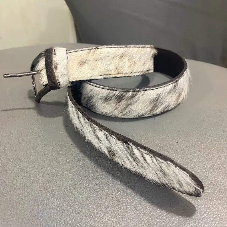 Oversized Handmade Cow - Skin Leather Belt Unisex – Real Cowhide Hair - On, Large & Durable for Men and Women | Tricolor Cowhide Leather Belts - Cowhide Kingdom