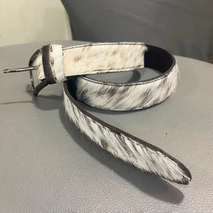 Oversized Handmade Cow - Skin Leather Belt Unisex – Real Cowhide Hair - On, Large & Durable for Men and Women | Tricolor Cowhide Leather Belts - Cowhide Kingdom