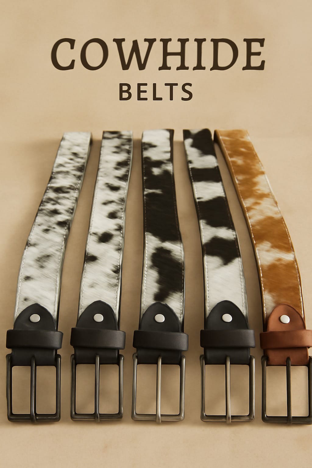 Oversized Handmade Cow - Skin Leather Belt Unisex – Real Cowhide Hair - On, Large & Durable for Men and Women | Tricolor Cowhide Leather Belts - Cowhide Kingdom