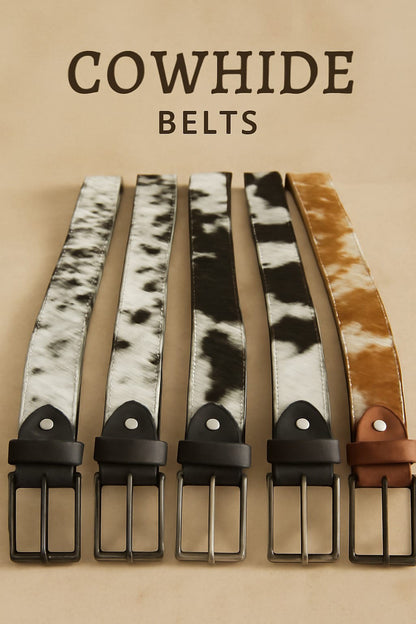 Oversized Handmade Cow - Skin Leather Belt Unisex – Real Cowhide Hair - On, Large & Durable for Men and Women | Tricolor Cowhide Leather Belts - Cowhide Kingdom