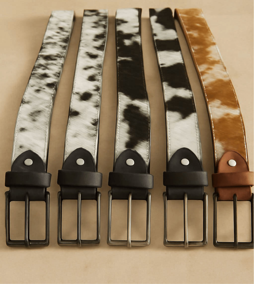 Oversized Handmade Cow - Skin Leather Belt Unisex – Real Cowhide Hair - On, Large & Durable for Men and Women | Tricolor Cowhide Leather Belts - Cowhide Kingdom