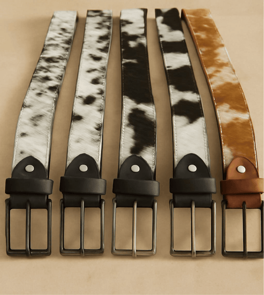 Oversized Handmade Cow - Skin Leather Belt Unisex – Real Cowhide Hair - On, Large & Durable for Men and Women | Tricolor Cowhide Leather Belts - Cowhide Kingdom