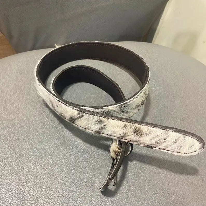 Oversized Handmade Cow - Skin Leather Belt Unisex – Real Cowhide Hair - On, Large & Durable for Men and Women | Tricolor Cowhide Leather Belts - Cowhide Kingdom