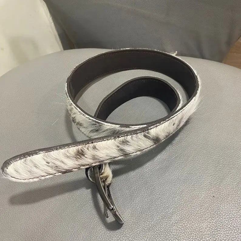 Oversized Handmade Cow - Skin Leather Belt Unisex – Real Cowhide Hair - On, Large & Durable for Men and Women | Tricolor Cowhide Leather Belts - Cowhide Kingdom