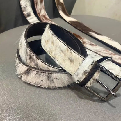 Oversized Handmade Cow - Skin Leather Belt Unisex – Real Cowhide Hair - On, Large & Durable for Men and Women | Tricolor Cowhide Leather Belts - Cowhide Kingdom