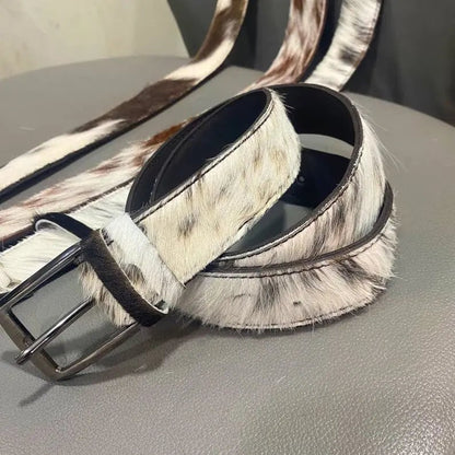 Oversized Handmade Cow - Skin Leather Belt Unisex – Real Cowhide Hair - On, Large & Durable for Men and Women | Tricolor Cowhide Leather Belts - Cowhide Kingdom