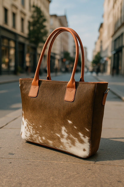 Premium Handmade Cowhide Leather Tote – Durable, Stylish & One - of - a - Kind | Handmade Natural Cowhide Tote Bag – Genuine Leather & Unique Hide Patterns - Cowhide Kingdom