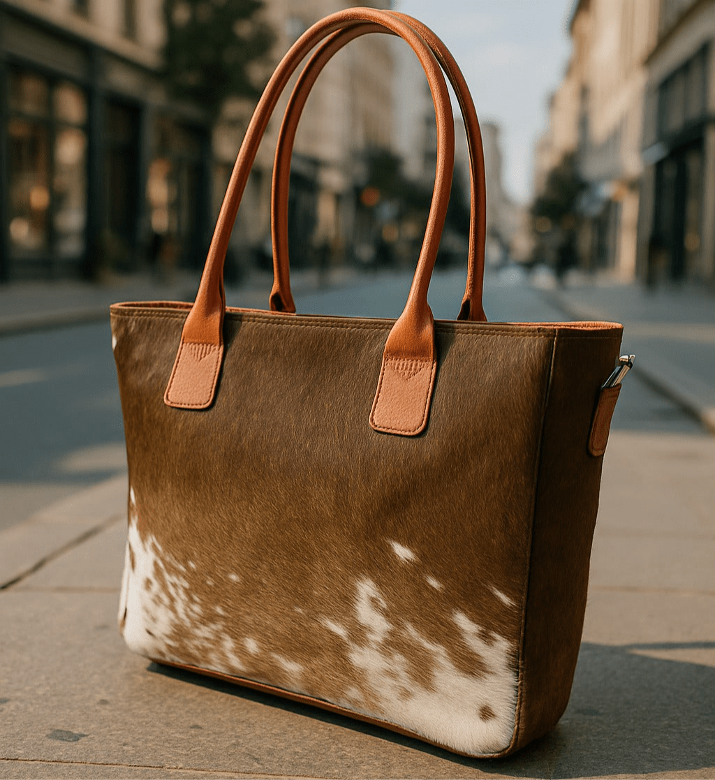 Premium Handmade Cowhide Leather Tote – Durable, Stylish & One - of - a - Kind | Handmade Natural Cowhide Tote Bag – Genuine Leather & Unique Hide Patterns - Cowhide Kingdom