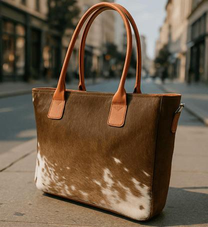 Premium Handmade Cowhide Leather Tote – Durable, Stylish & One - of - a - Kind | Handmade Natural Cowhide Tote Bag – Genuine Leather & Unique Hide Patterns - Cowhide Kingdom