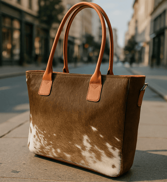 Premium Handmade Cowhide Leather Tote – Durable, Stylish & One - of - a - Kind | Handmade Natural Cowhide Tote Bag – Genuine Leather & Unique Hide Patterns - Cowhide Kingdom