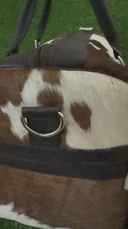 360 video of cowhide duffel bag
