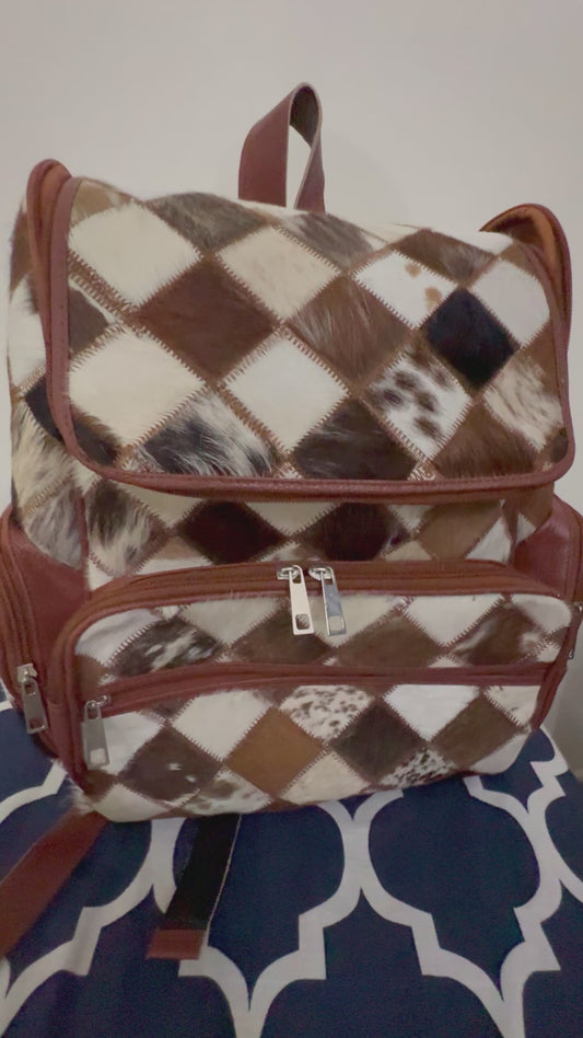Genuine Cowhide Backpack Bag | Handmade Leather Travel Backpack | Cowhide Shoulder Bag
