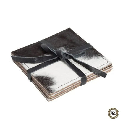 Real Cowhide Coaster Set – Authentic Cow Skin Table Protectors for Farmhouse Living | Authentic Cowhide Round Coasters – Handmade Natural Cow Skin Coaster Set for Home - Cowhide Kingdom