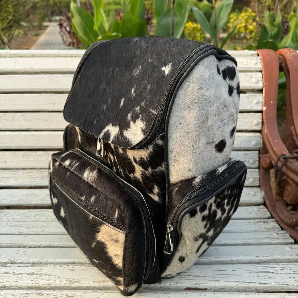 Black & White Genuine Hair-On Cowhide Leather Backpack Bag – Cowhide Kingdom