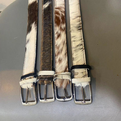 xtra Wide Genuine Cowhide Leather Belt – Handmade Tricolor Hair-On Hide Unisex Belt for Men & Women | See Your Belt Before Free Shipping