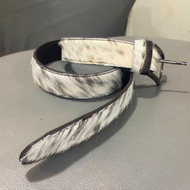 xtra Wide Genuine Cowhide Leather Belt – Handmade Tricolor Hair-On Hide Unisex Belt for Men & Women | See Your Belt Before Free Shipping