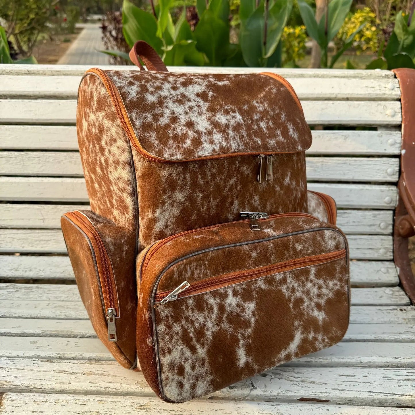 Western Handmade Cowhide Backpack | Real Leather Boho Travel Bag for Women | Custom Hair - On Cowhide Backpack | Handmade Leather Western Bag for Everyday Adventures - Cowhide Kingdom