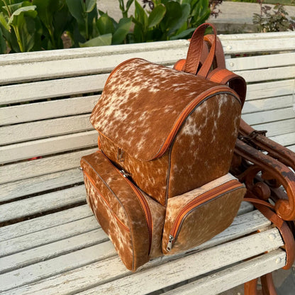 Western Handmade Cowhide Backpack | Real Leather Boho Travel Bag for Women | Custom Hair - On Cowhide Backpack | Handmade Leather Western Bag for Everyday Adventures - Cowhide Kingdom