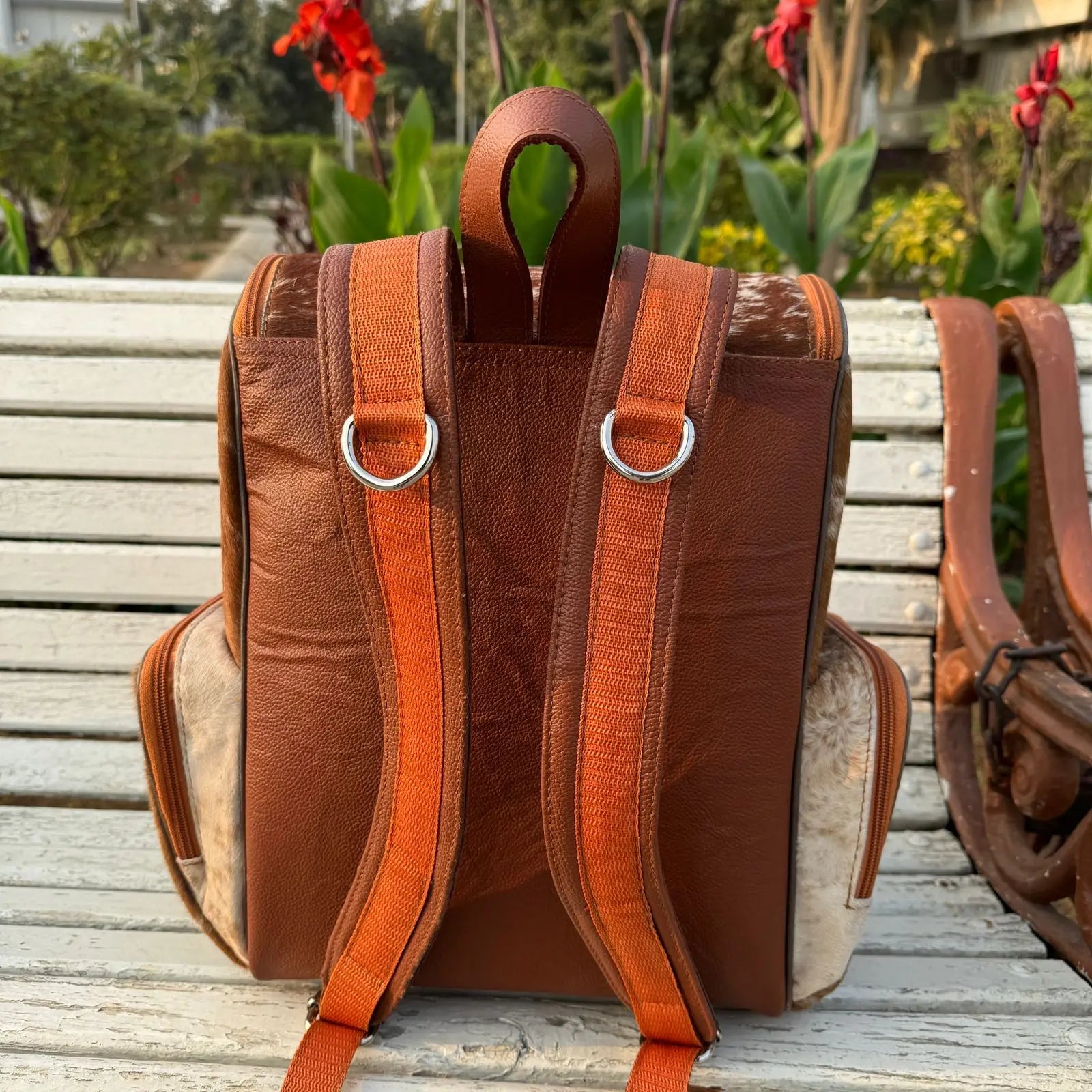 brown leather boho backpack Cowhide Diaper Backpack Bag